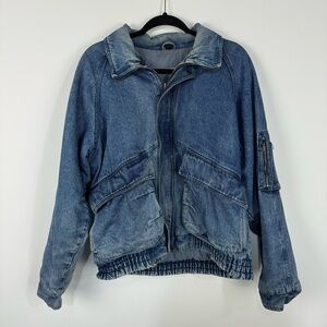 Vintage Hunt Club Oversized Denim Bomber Jean Jacket Y2K Retro Grunge 90s